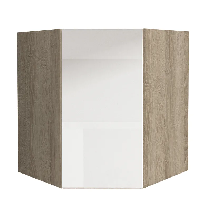 Outlet | Dulap superior de colţ, alb super luciu HG, LINE ALB