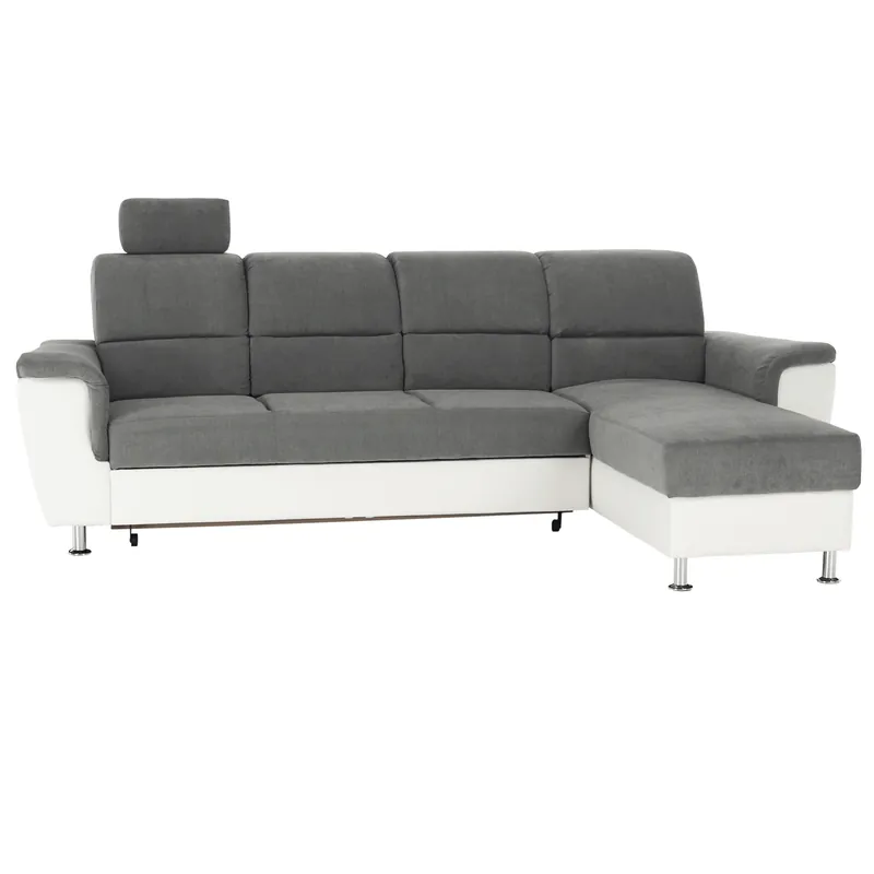 Colţar mic, piele ecologică alb/material textil gri, model dreapta, SANTIAGO COLŢAR MIC - Ofertă flash