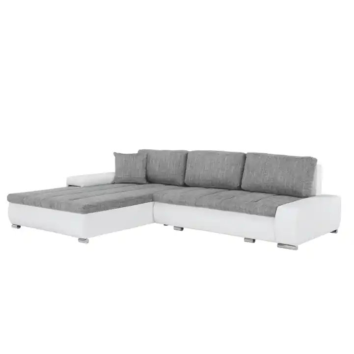 Colţar, piele ecologică/ alb/material gri melir, TONIKS - Plasează comanda acum