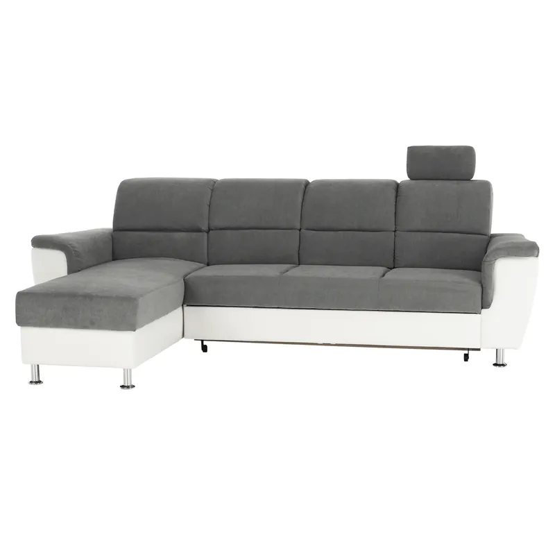 Selecție de top - Colţar mic, piele ecologică alb/material textil gri, model stânga, SANTIAGO