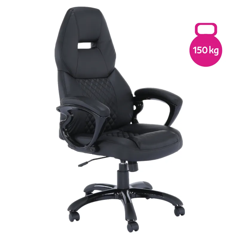 Fotoliu birou, piele eco neagră, portanţă 150 kg, HEVYR - Calitate superioară
