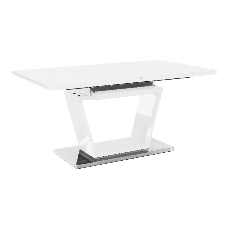 Noutate în gamă - Masă dining, pliabilă, alb luciu extra ridicat / oţel, 160-220x90 cm, PERAK