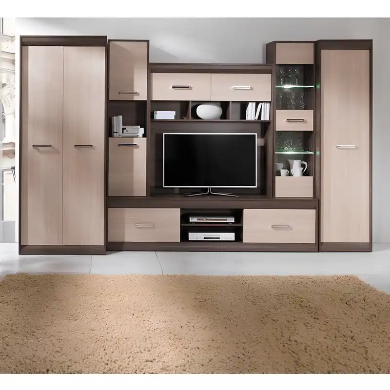 Mobilă de living, PAL/MDF, stejar deschis/stejar închis, KORINA | Promoție specială