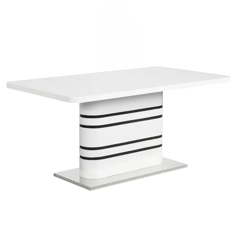 Reducere mare | Masă dining extensibilă, alb HG extra lucios/dungi negre, 160-200x90 cm, TUBAL