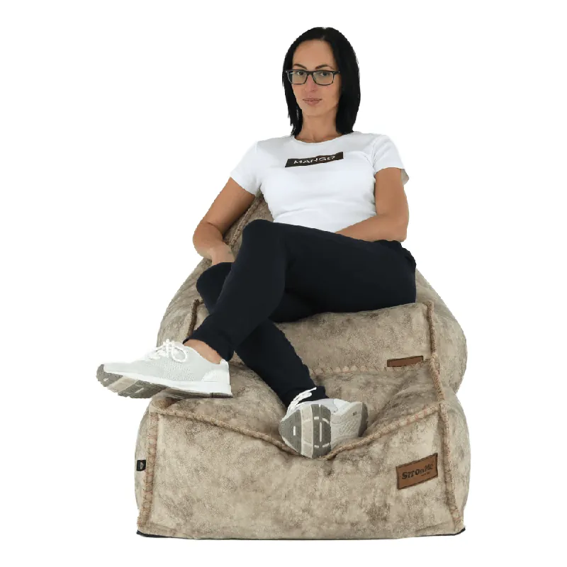 Comandă online - Fotoliu tip sac cu taburet, gri-maro-TAUPE, FOLAN