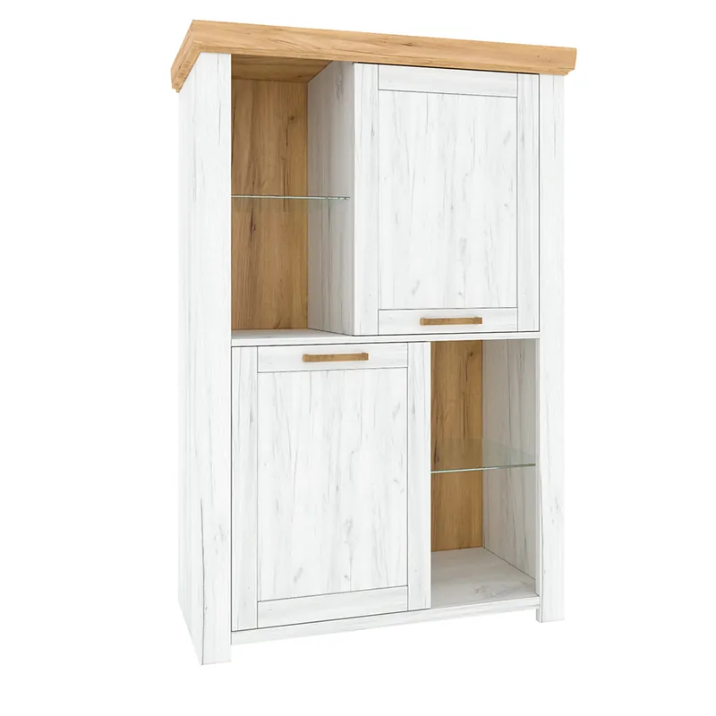 Vitrină C, stejar craft auriu / stejar craft alb, SUDBURY | Preț special