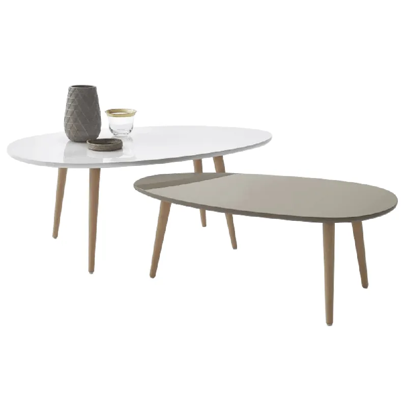 Economisește | Set 2 măsuţe de cafea, alb/gri, DOBLO