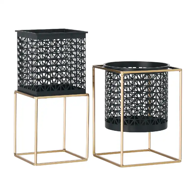 Preț avantajos | Set 2 suporturi pentru ghivece, pătrat/rotund, negru/auriu, ESME SET