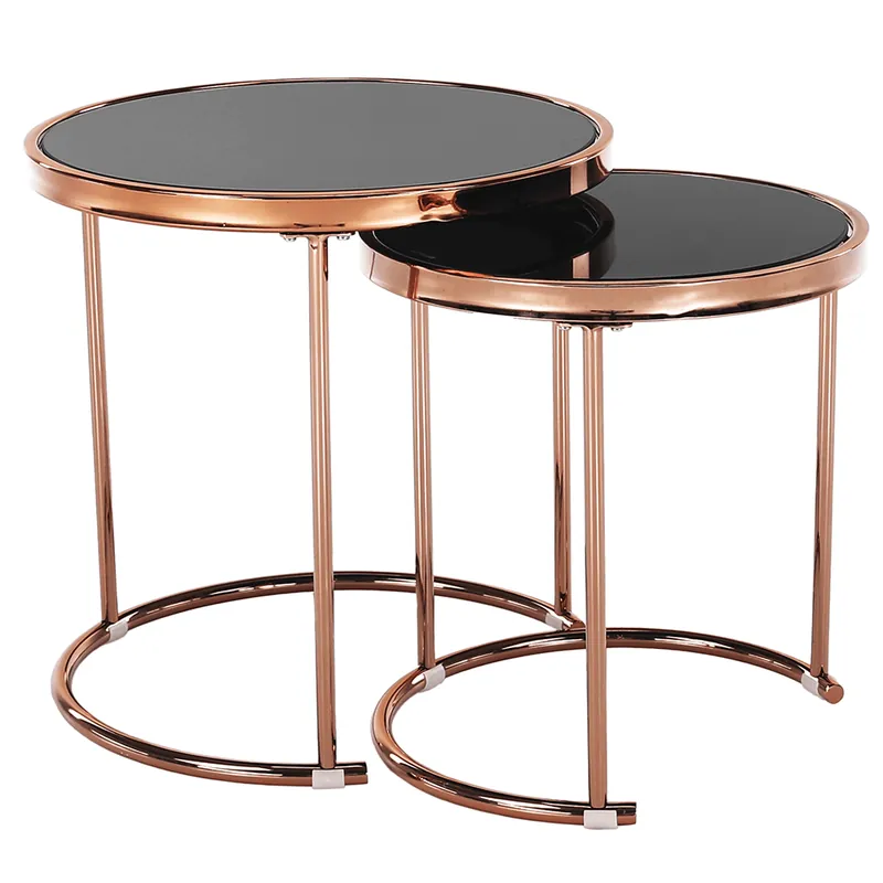 Set de 2 măsuţe de cafea, auriu roz roz crom / negru, MORINO | Cumpără acum