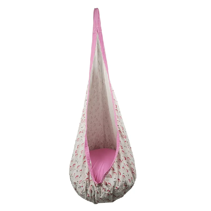 Direct din fabrică | Fotoliu balansoar suspendat, roz/model flamingo, SIESTA TYP 2