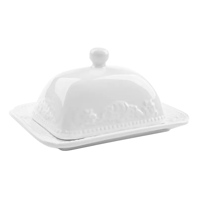 Plată sigură | Cutie unt, albă, ceramică, BUTTER HOME
