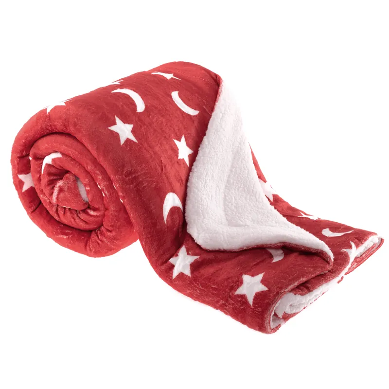 Pătură cu două feţe imitaţie miel, oxy fire roşu/alb/model, 150x200, NAVO - Outlet