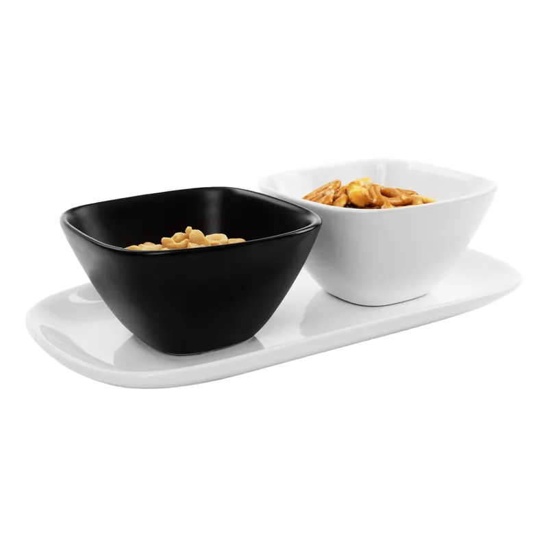 Set de 2 boluri pe tavă, alb / negru, JUTTA | Produs popular