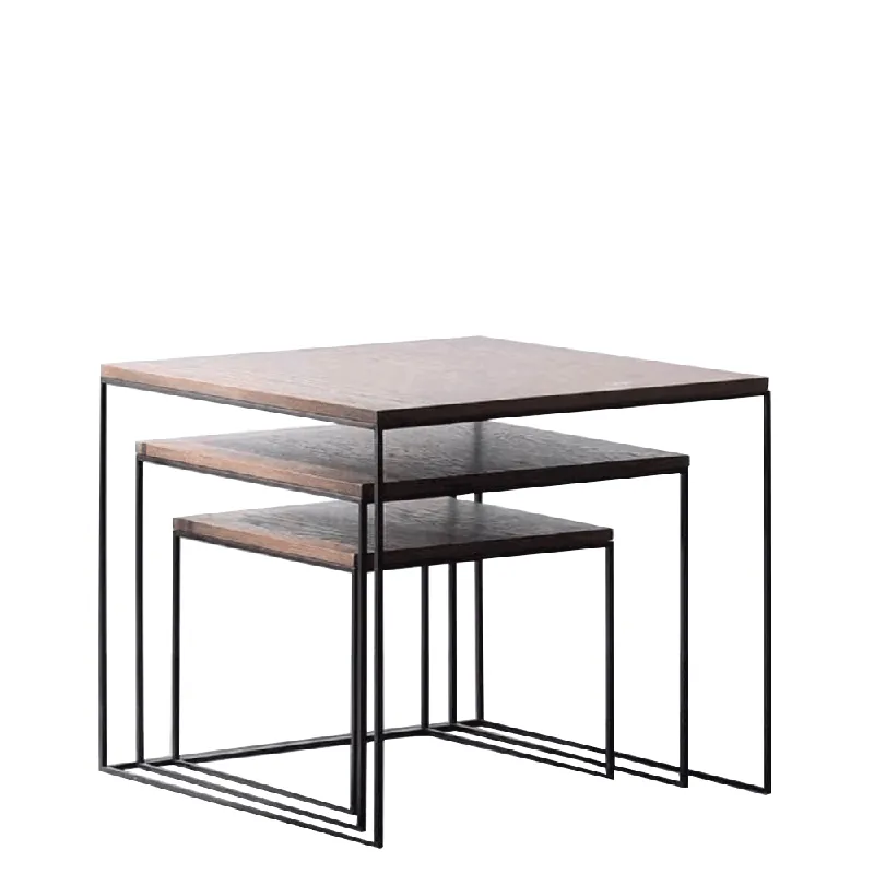Ofertă exclusivă | Set de trei mese de cafea, MDF / metal, nuc / negru, DVEIN