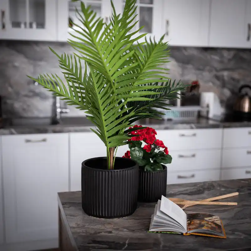 Ghiveci de flori din ceramică, negru mat, KELSO TIP 2 | Direct din fabrică
