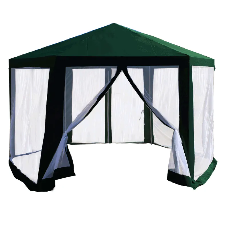 Pavilion cort pentru grădină, 3,9x2,5x3,9m, verde / alb, RINGE TIP 1 6 laturi - Retur simplu