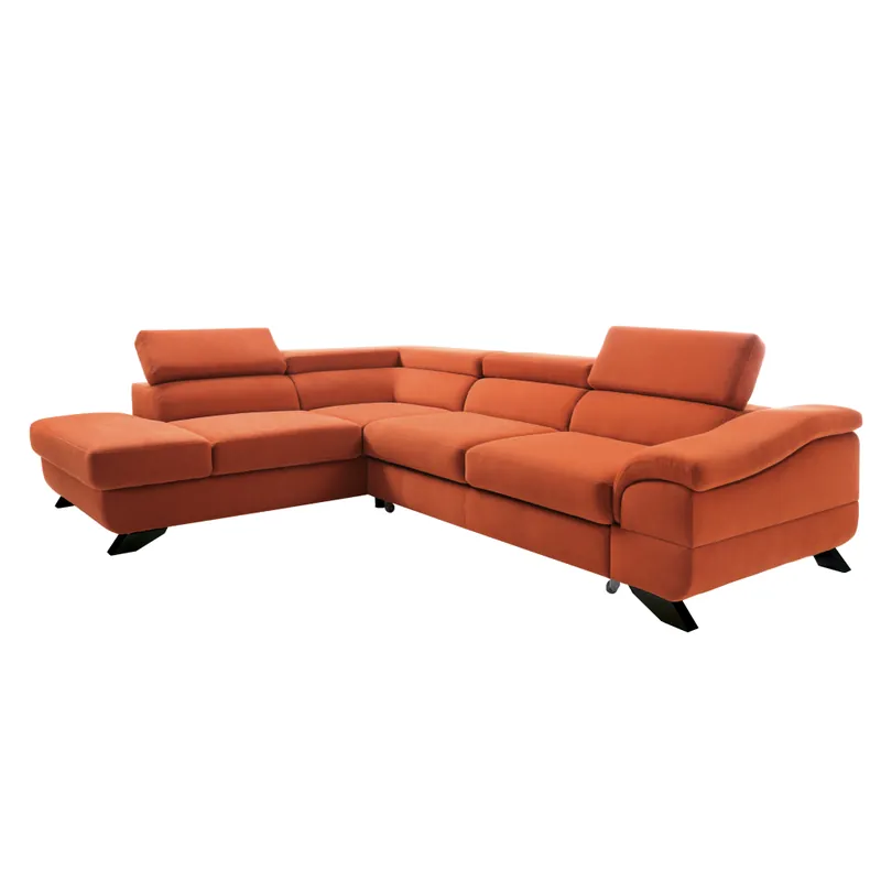 Colţar extensibil, culoare teracotă, material textil, stânga, LEGAS - Retur ușor