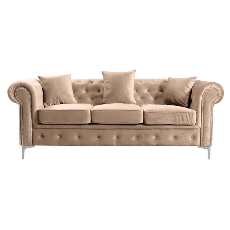Super ofertă - Canapea extensibilă de lux 3 locuri, stofă maro deschis Velvet, ROMANO