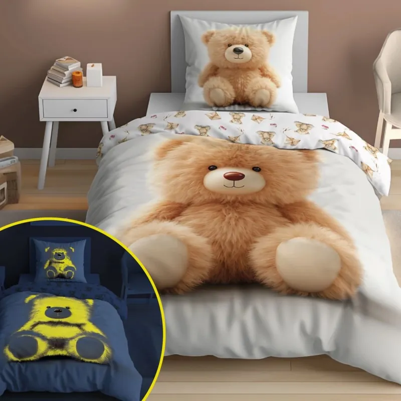 Lenjerie de pat din bumbac pentru copii strălucește în întuneric - Merry macko | Produs premium