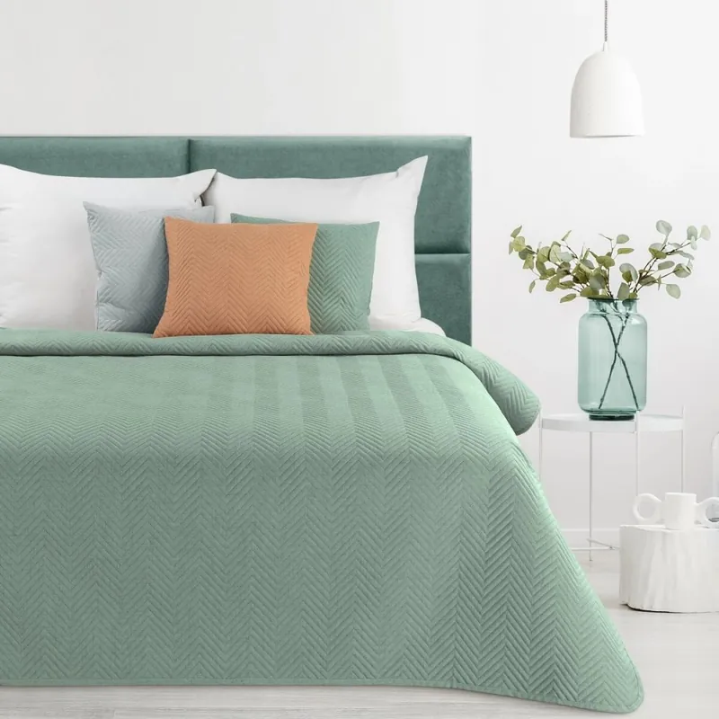 Produs nou lansat | Cuvertură de pat de culoare solidă cu model geometric matlasat - verde mentă