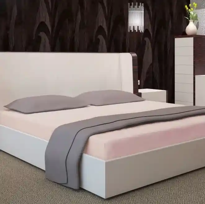 În stoc - Cearșaf de pat roz pal cu bandă elastică - satin de bumbac