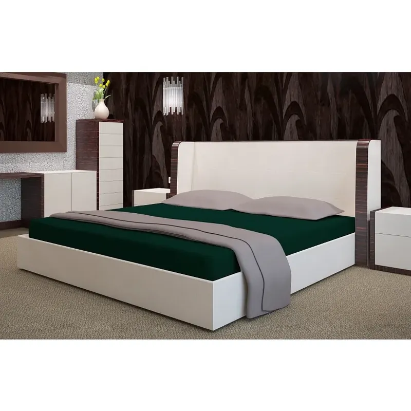 Plasează comanda acum | Cearșaf de pat Terry cu elastic - verde închis