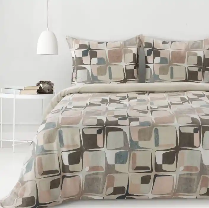 Cumpărături sigure - Cearșafuri din bumbac satinat - bej cu model geometric
