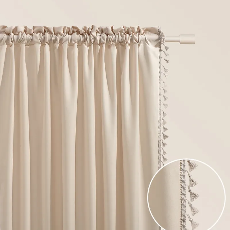 Perdea crem LARA pentru panglică cu ciucuri 140 x 250 cm - Stoc aproape epuizat