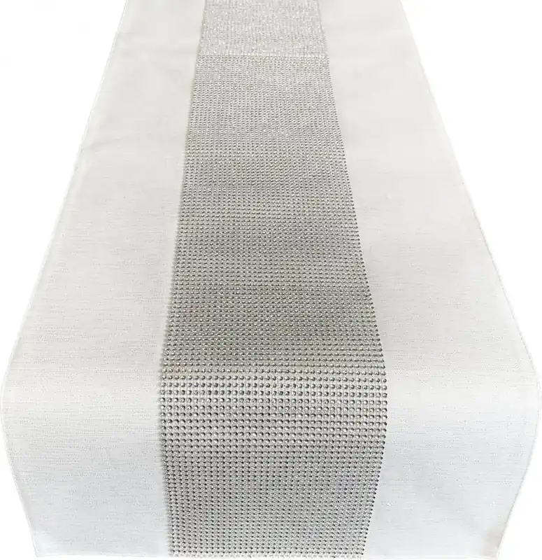 Se vinde rapid | Față de masă albă elegantă decorată cu zirconiu cubic