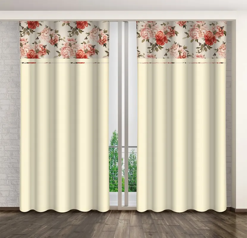 Draperie elegantă de culoare bej cu imprimeu de flori colorate - Reduceri