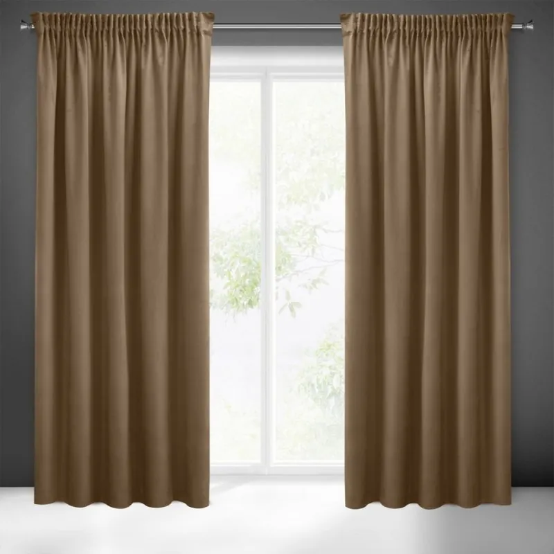 Calitate de top - Draperie monocromatică cu bandă cutată de culoare maro 140 x 270 cm