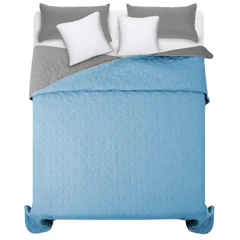 Cuvertură dublă albastru-gri pentru pat dublu 200 x 220 cm | Economii suplimentare