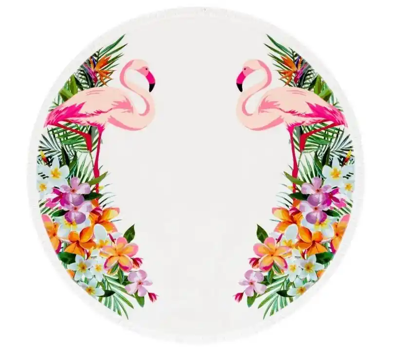 Prosop de plajă rotund cu motiv flamingo 150 cm | Noutate în catalog