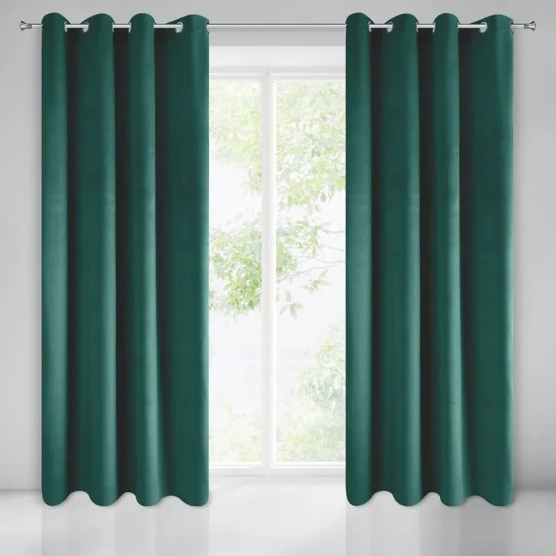 Acum disponibil - Draperie opaca verde inchis pentru sufragerie cu cercuri 140 x 250 cm