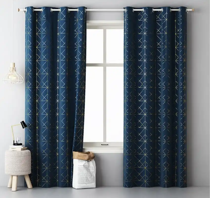 Stoc limitat - Draperii scandinave culoarea albastră cu model auriu 140 x 280 cm
