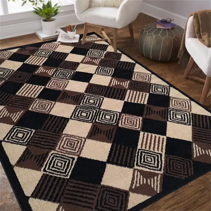 Covor ALFA cu model geometric pătrat - maro | Favoritul clienților