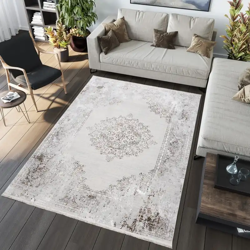 Reduceri | Covor de design de epocă gri-crem deschis cu modele