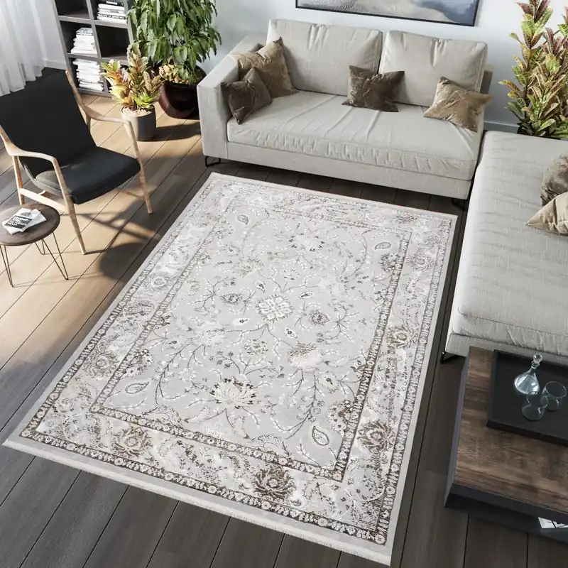 Recomandarea clienților - Covor de design de epocă bej-cenușiu deschis cu modele