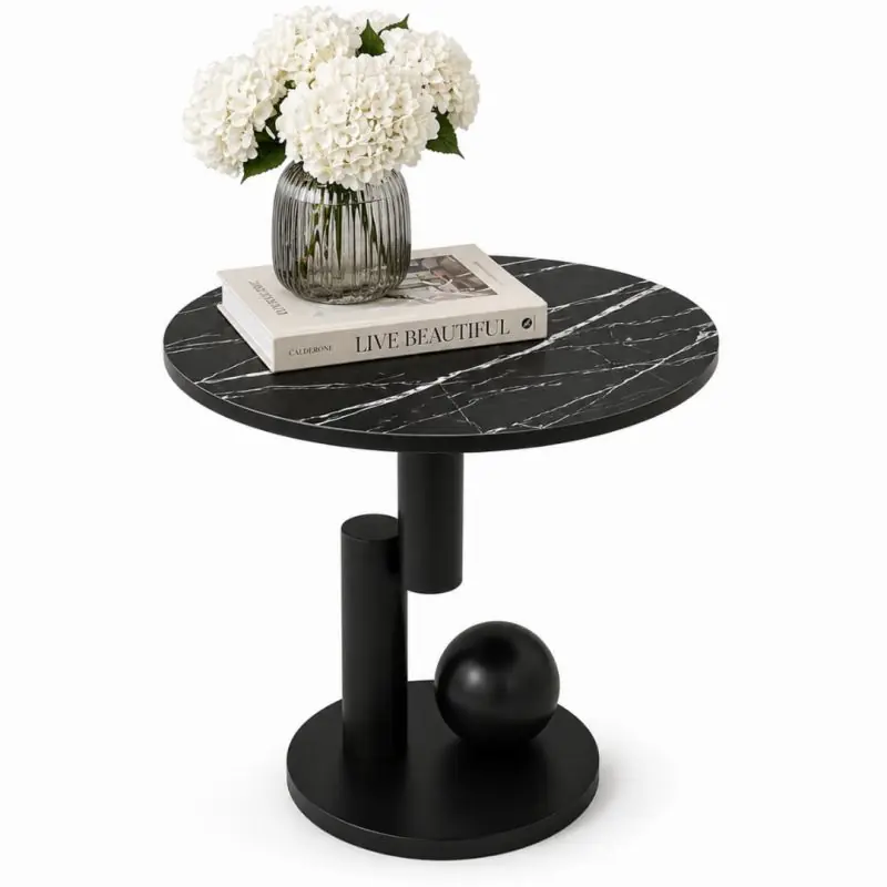 Preț avantajos | Măsuță rotundă cu decor din marmură 50 cm