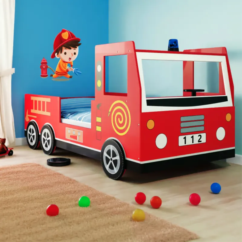 Pat pentru copii Noah cu grătar - camion de pompieri 200 x 90 cm | Ofertă exclusivă