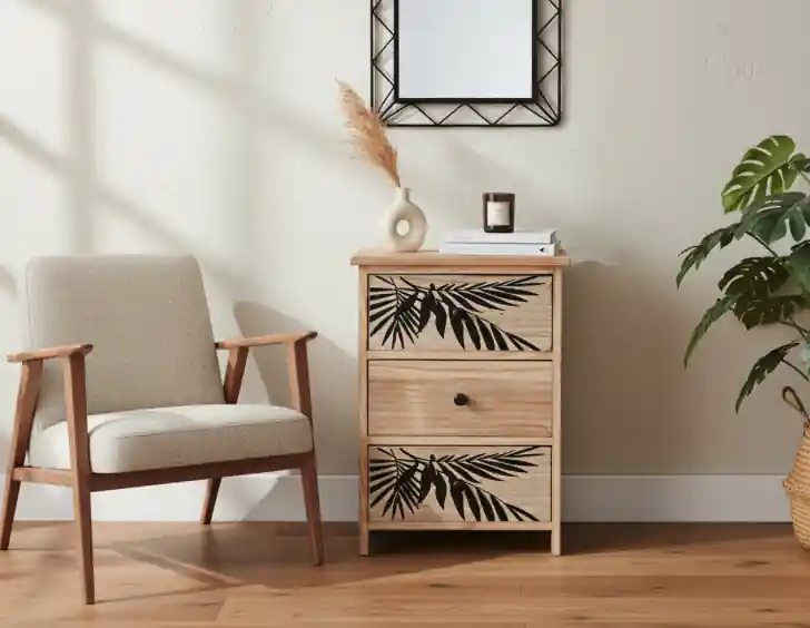 Ofertă exclusivă | Comodă ZOFIA cu 3 sertare - design boho, 40 x 29 x 58 cm