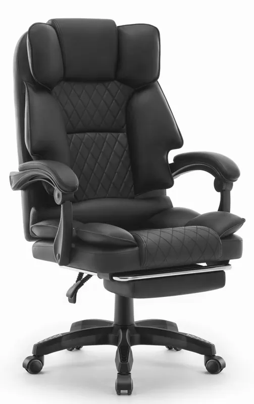 Scaun de birou ergonomic HC-1031 din piele ecologică cu suport pentru picioare - negru | Produs apreciat