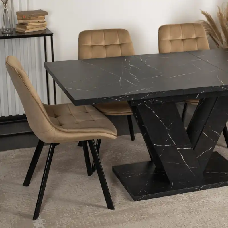 Produs vedetă | Masă de dining pliabilă CLARK - marmură neagră, 120-160 cm