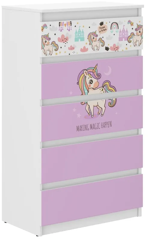 Comoda pentru copii de înaltă calitate cu motiv de unicorn roz 121x40x70 cm | Alegerea clienților