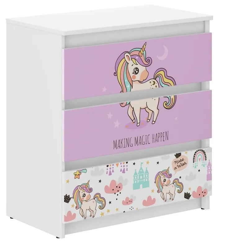 Comodă pentru camera copiilor cu un unicorn roz 76x40x70 cm | Plasează comanda