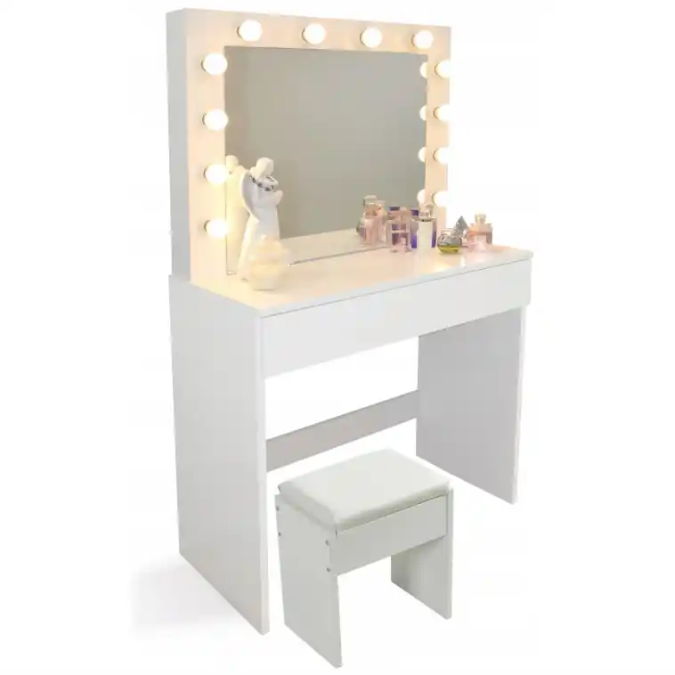 Nu rata oferta | Masă de toaletă/cosmetică elegantă cu iluminare LED și taburet