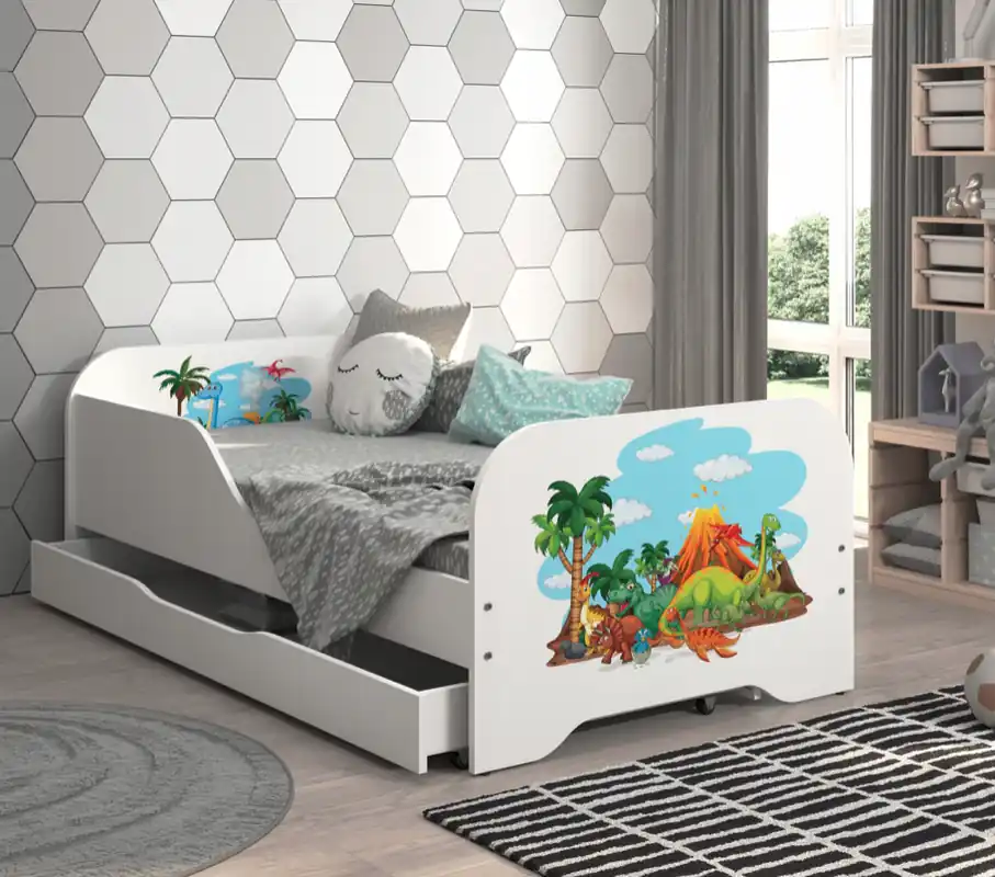 Pat complet pentru copii 140 x 70 cm - DINO WORLD - Stoc aproape epuizat
