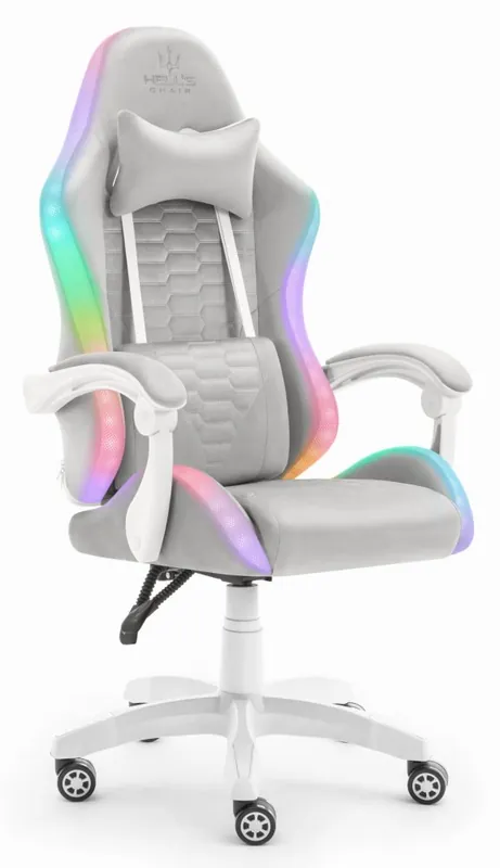 Scaun de gaming HC-1000 Gray-White LED RGB tesatura | Ofertă limitată