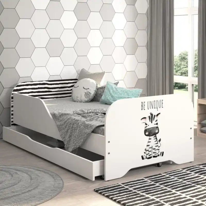 Pat pentru copii MIKI 160 x 80 cm cu motiv de zebră - Premium