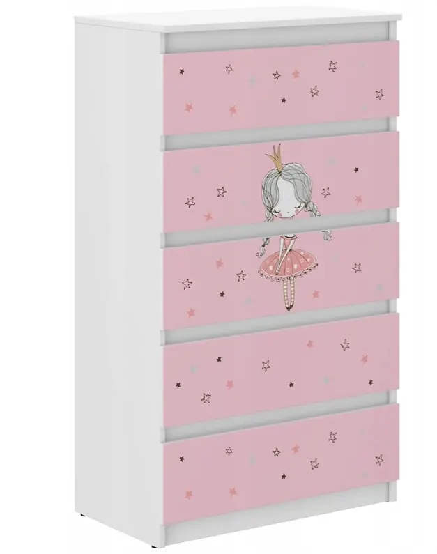 Cumpără direct de la producător | Comodă copii, de calitate, roz cu balerină 121x40x70 cm